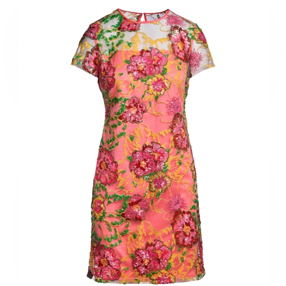 BNWOT - Boston Proper Sequin Embroidered Mesh Short Sleeve Dress - Size 0